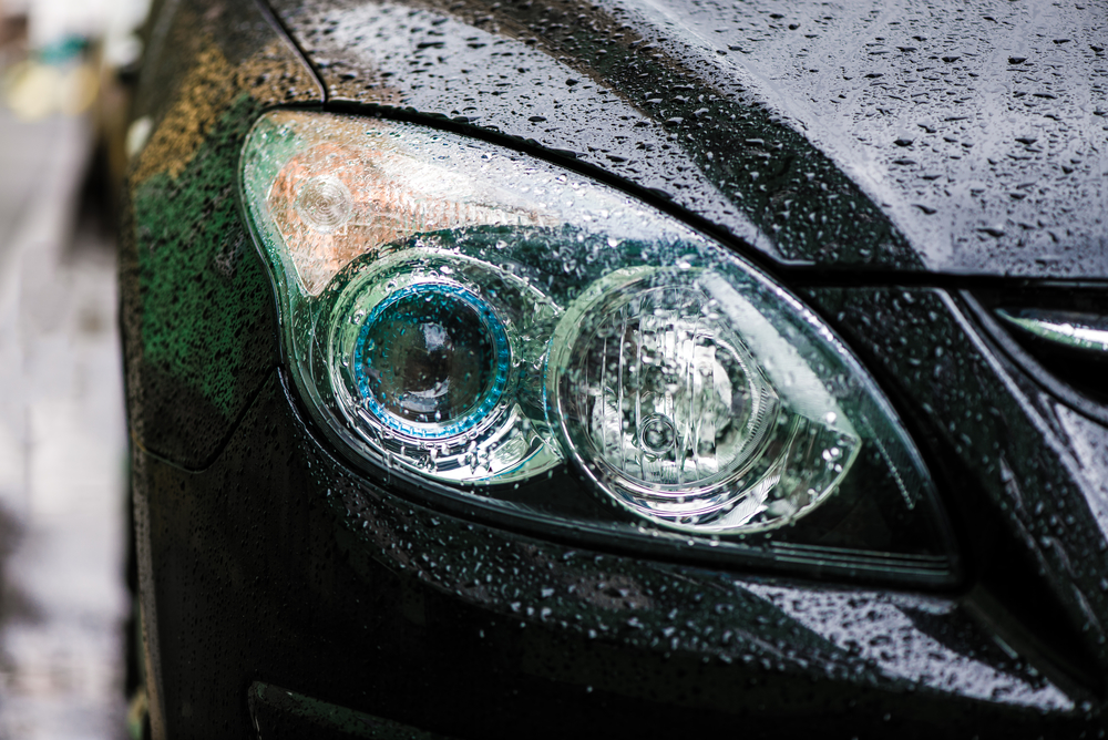 wet car headlight