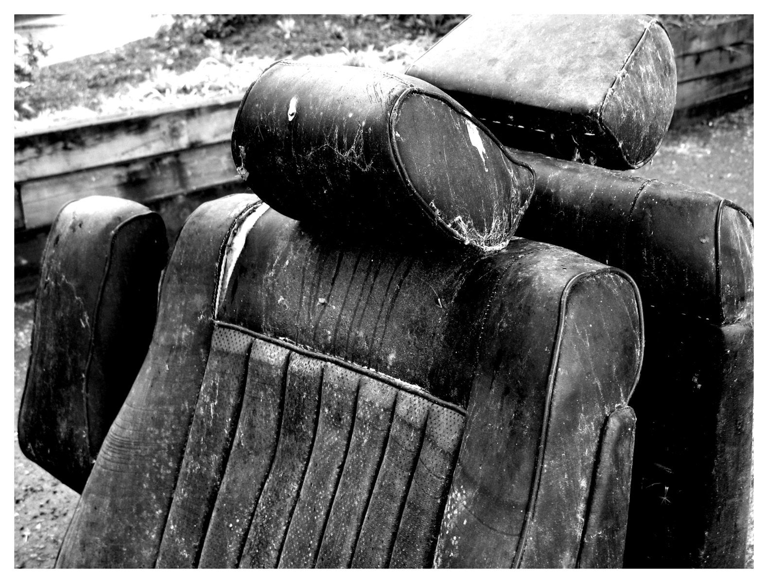 black and white old car seats