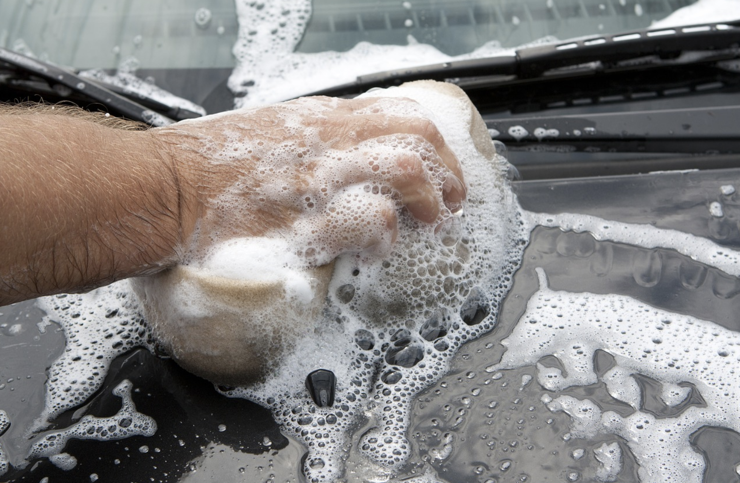 car washing with soap